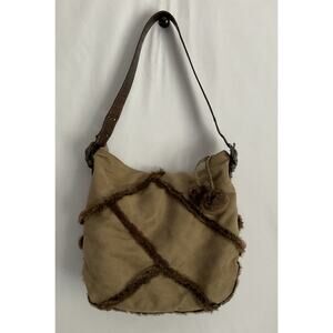 Franco Sarto Beige Suede & Faux Fur Trim Leather Shoulder Strap Bag/purse